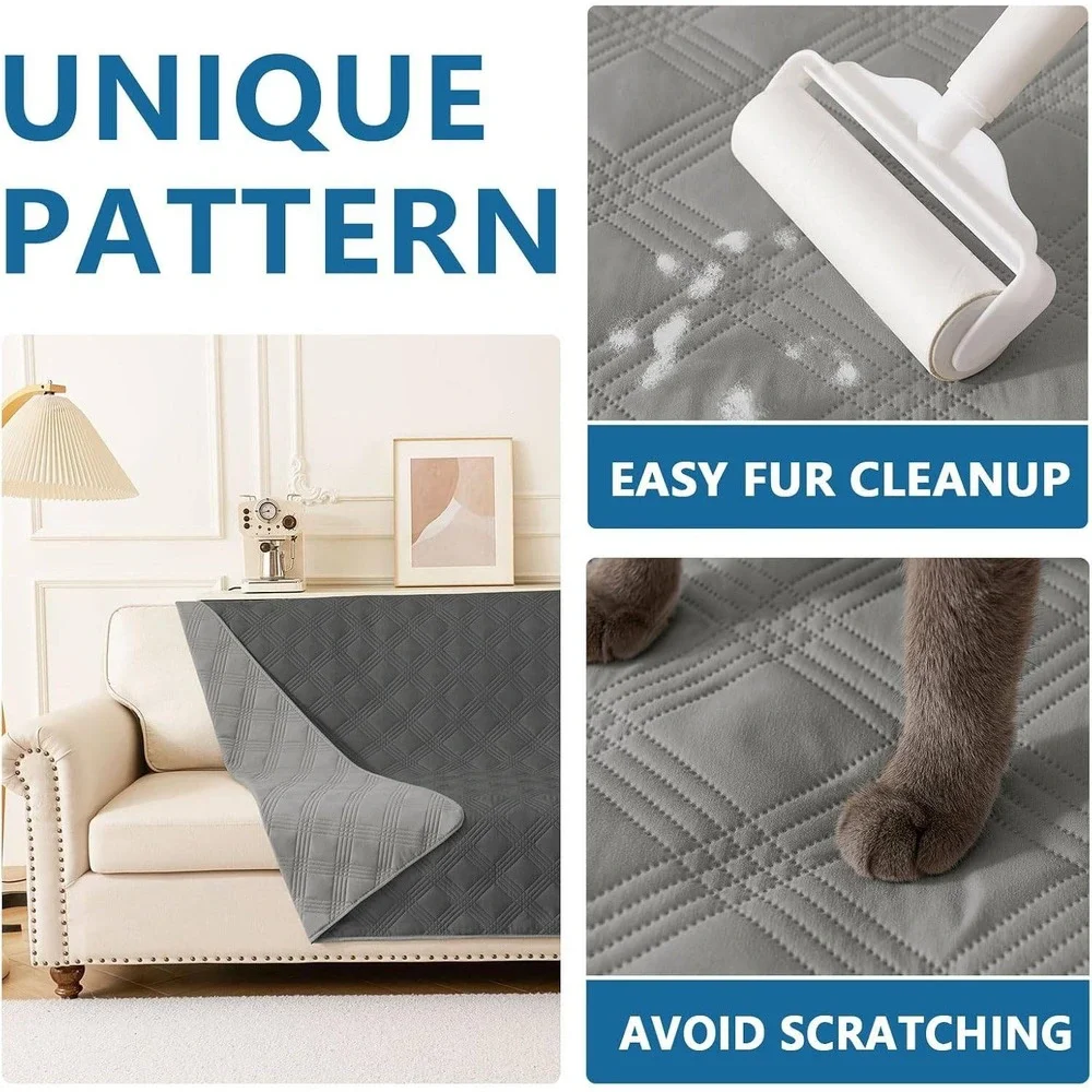 Grey Reversible Quilted Furniture Protector Pet Mat 30x70 Sofa Cover Car Seat